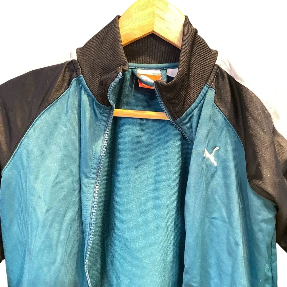 PUMA Boys Jacket Small Black  Green Full Zip With Pockets‎ Casual Sports